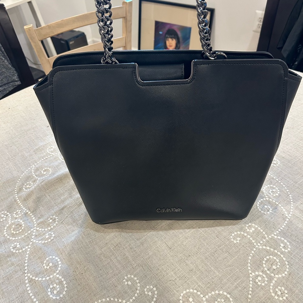 Calvin Klein Black Tote Bag with Chain Straps